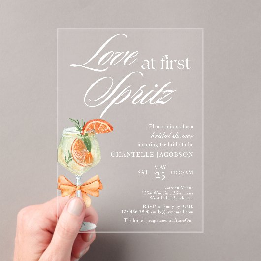 Elegante schicke Liebe im ersten Spritz-Brautparty Acryleinladungen (Insitu (Handheld))