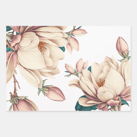 Elegante schicke Magnolia-Blume Geschenkpapier Set (Vorderseite)