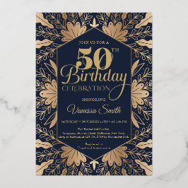 Elegante schicke Marine und reale Goldfolie 50. Ge Folieneinladung