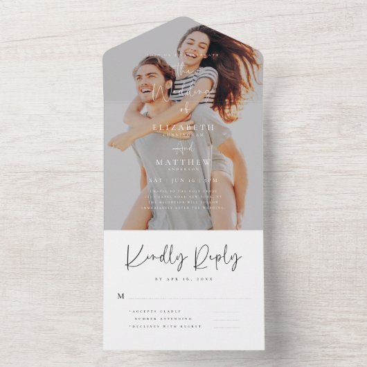 Elegante schicke Moderne Einfache Hochzeit des Fot All In One Einladung (Innen Boden)