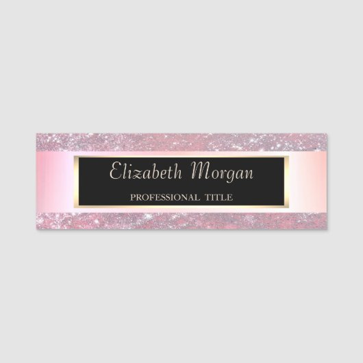 Elegante schicke Moderne, Rahmen, Streifen, Glitze Namensschild (Vorderseite)