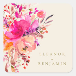 Elegante schicke Rosa Aquarell Blumencreme Quadratischer Aufkleber