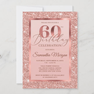 Elegante schicke Rose Gold Glitzer Folie 60. Gebur Einladung
