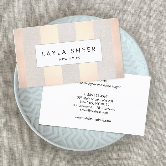Elegante schicke Rose Gold Streifen Beige Wäsche Visitenkarte