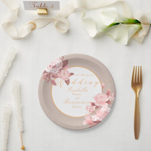 Elegante schicke Rose Wedding White Pappteller (Hochzeit)