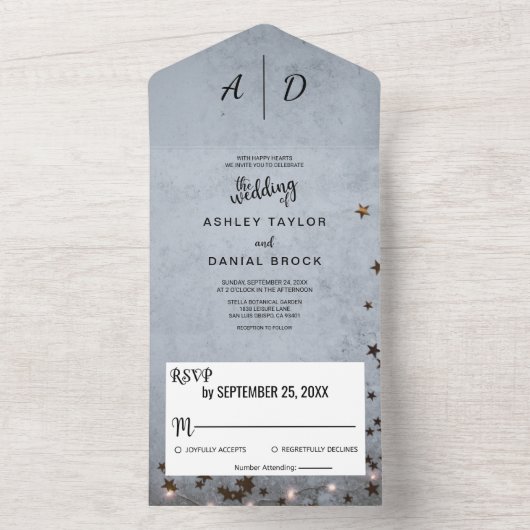 Elegante schicke, rustikale, graue Sterne Lichter  All In One Einladung (Innen Boden)