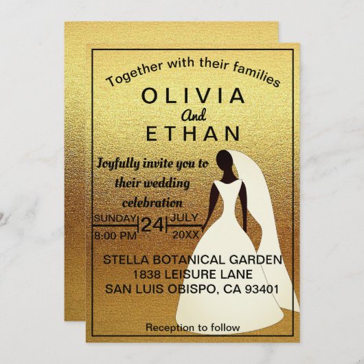 Elegante, schicke Schwarz-Gold-Einladung zur Hochz Einladung (Vorne/Hinten)