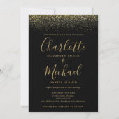 Elegante, schicke Schwarz-Gold-Glitzer-Script-Hoch Einladung (Vorderseite)
