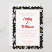 Elegante schicke, schwarz-rosa blumengeschmückte H Einladung (Vorderseite)