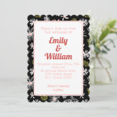 Elegante schicke, schwarz-rosa blumengeschmückte H Einladung (Stehend Vorderseite)