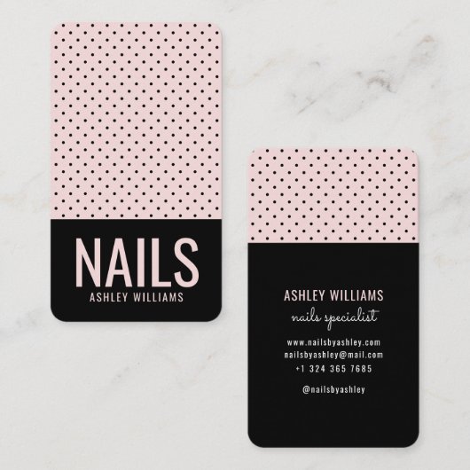 Elegante schicke schwarz-rot-pinke Polka-Punktnage Visitenkarte (Vorne/Hinten)