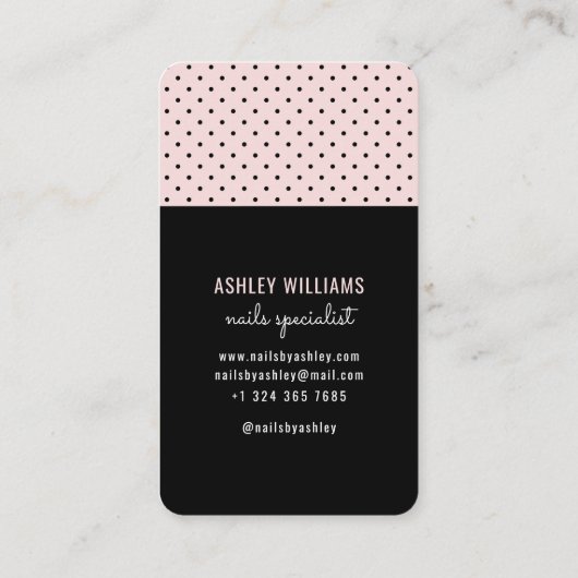 Elegante schicke schwarz-rot-pinke Polka-Punktnage Visitenkarte (Rückseite)