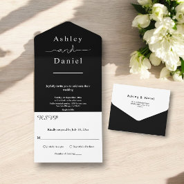 Elegante, schicke Schwarz-Weiß-Moderne einfache Ho All In One Einladung