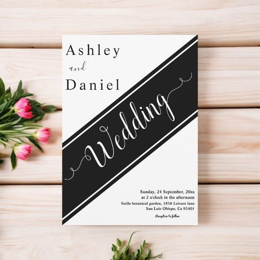Elegante, schicke Schwarz-Weiß-Moderne Hochzeit Einladung