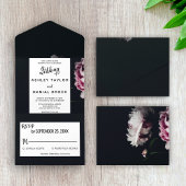 Elegante schicke schwarze romantische Rose Hochzei All In One Einladung