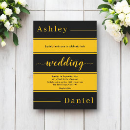 Elegante schicke schwarze und goldene Streifen Lux Einladung