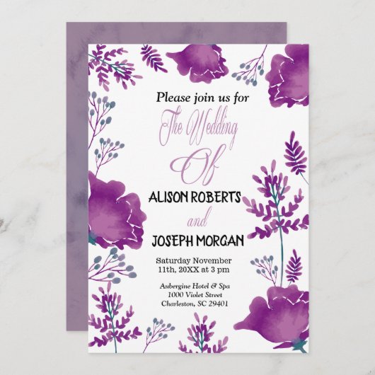 Elegante schicke Wasserfarbe Lila Royal Wedding Ca Einladung (Vorne/Hinten)
