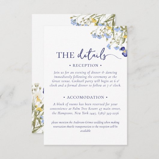 Elegante schicke Wildblume Hochzeitsunterkunft Begleitkarte (Vorne/Hinten)