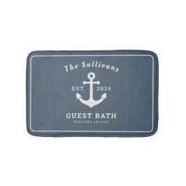 Elegante Schieferblaue Küstenanker-Monogramm Badematte