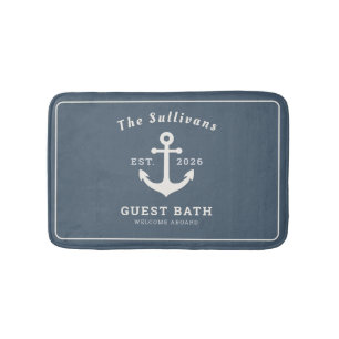 Elegante Schieferblaue Küstenanker-Monogramm Badematte