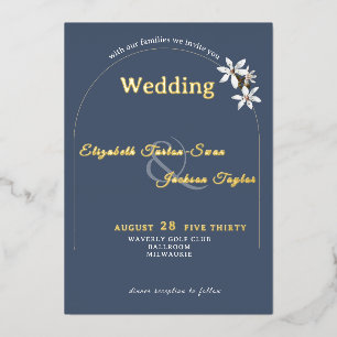 Elegante Schieferblumen-Bogen-Typografie-Hochzeit Folieneinladung