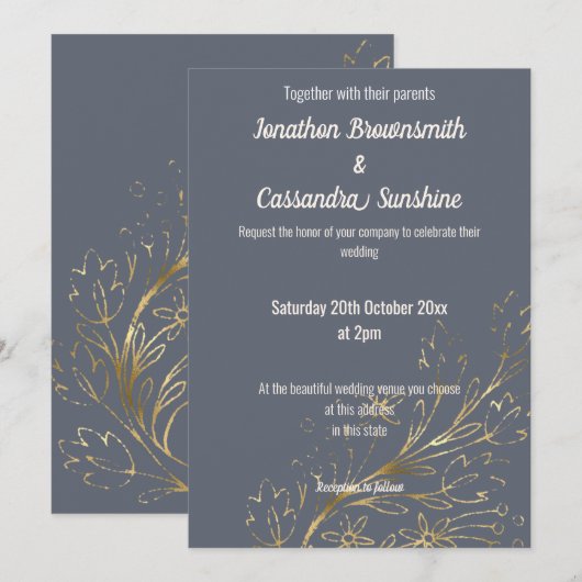 ELEGANTE SCHIFFE UND GOLD GOLD LEAF WEDD EINLADUNG (Vorne/Hinten)