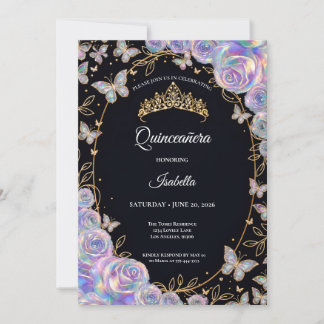 Elegante schillernde florale Quinceañera Einladung