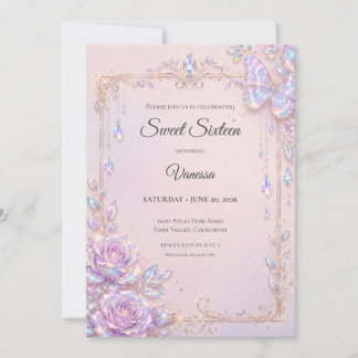 Elegante schillernde Schmetterlinge Sweet 16 Einladung