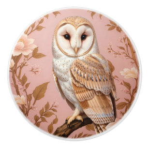 Elegante Schleiereule Rosa und Gold Blumenmuster Keramikknauf