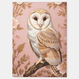 Elegante Schleiereule Rosa und Gold Blumenmuster Magnet