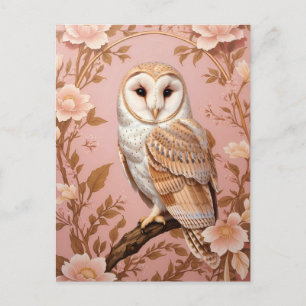 Elegante Schleiereule Rosa und Gold Blumenmuster  Postkarte