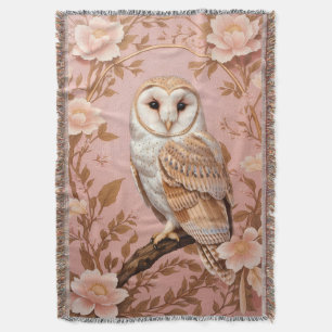Elegante Schleiereule Rosa und Gold Floral Decke