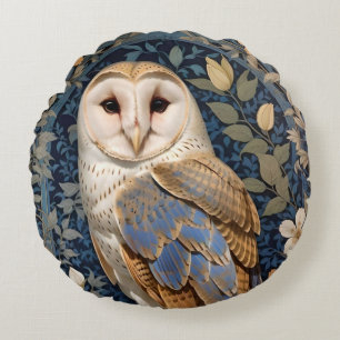 Elegante Schleiereule William Morris inspiriertes Rundes Kissen