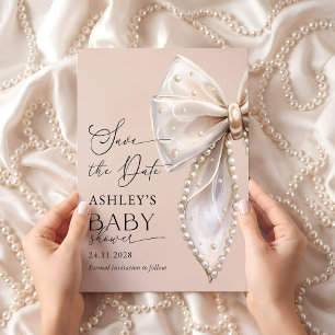 Elegante Schleife Rosa Save the Date Baby Shower Einladung