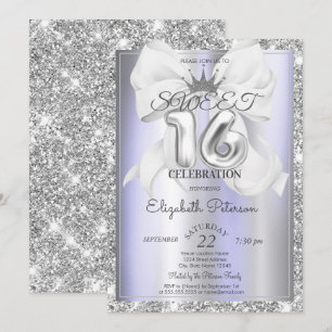 Elegante Schleife, Tiara, Violett Silber Glitter S Einladung
