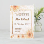 Elegante, schlichte, beige-braune Blumenhochzeit Einladung (Stehend Vorderseite)