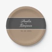 Elegante, schlichte, beige Typografie Pappteller (Vorderseite)