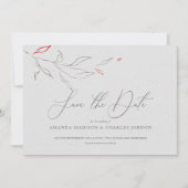 Elegante schlichte graue und rote Blume Save the D Einladung (Vorderseite)