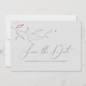 Elegante schlichte graue und rote Blume Save the D Einladung (Rückseite)