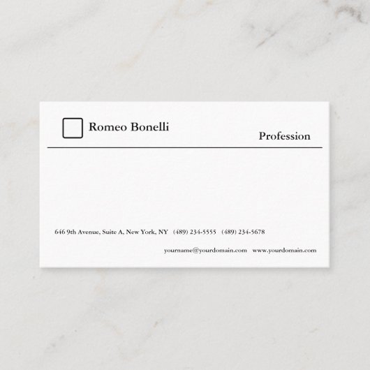 Elegante Schlichte Minimalistische Weiß Moderne Visitenkarte (Vorderseite)