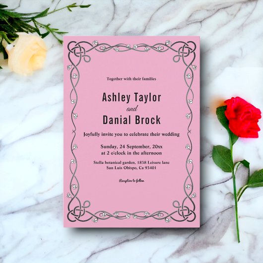 Elegante, schlichte Rosa Moderne blumenreiche Hoch Einladung