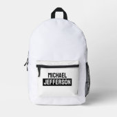 Elegante Schlichte Schwarz-weiße Personalisierte A Bedruckter Rucksack (Vorderseite)