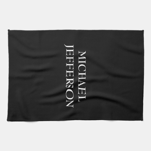 Elegante Schlichte Schwarz-weiße Personalisierte A Geschirrtuch (Horizontal)