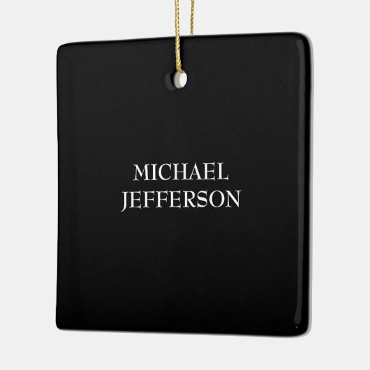 Elegante Schlichte Schwarz-weiße Personalisierte A Keramikornament (Links)