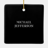 Elegante Schlichte Schwarz-weiße Personalisierte A Keramikornament (Rückseite)