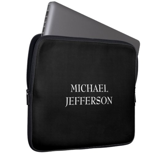 Elegante Schlichte Schwarz-weiße Personalisierte A Laptopschutzhülle (Vorne Rechts)