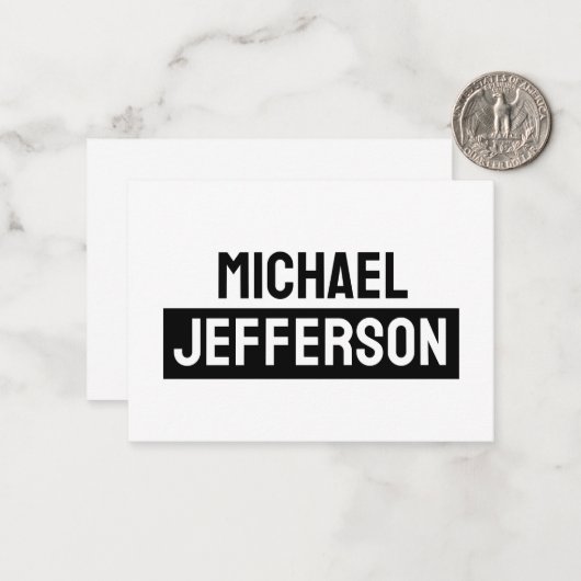 Elegante Schlichte Schwarz-weiße Personalisierte A Mitteilungskarte (Vorderseite/Rückseite Beispiel)