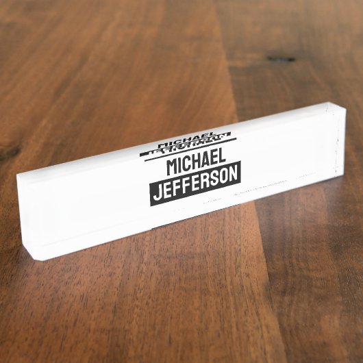 Elegante Schlichte Schwarz-weiße Personalisierte A Namensplakette (Seite)