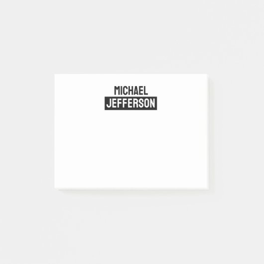 Elegante Schlichte Schwarz-weiße Personalisierte A Post-it Klebezettel (Vorderseite)