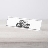 Elegante Schlichte Schwarz-weiße Personalisierte A Schreibtischnamensplakette (Vorderseite )